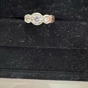 Vintage Sterling Silver Triple Bezel Set CZ Ring
